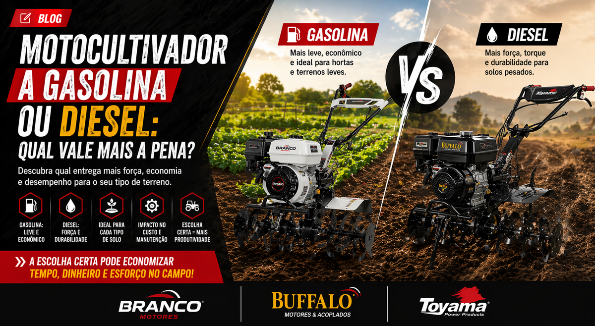 Motocultivador a gasolina ou diesel: qual vale mais a pena?