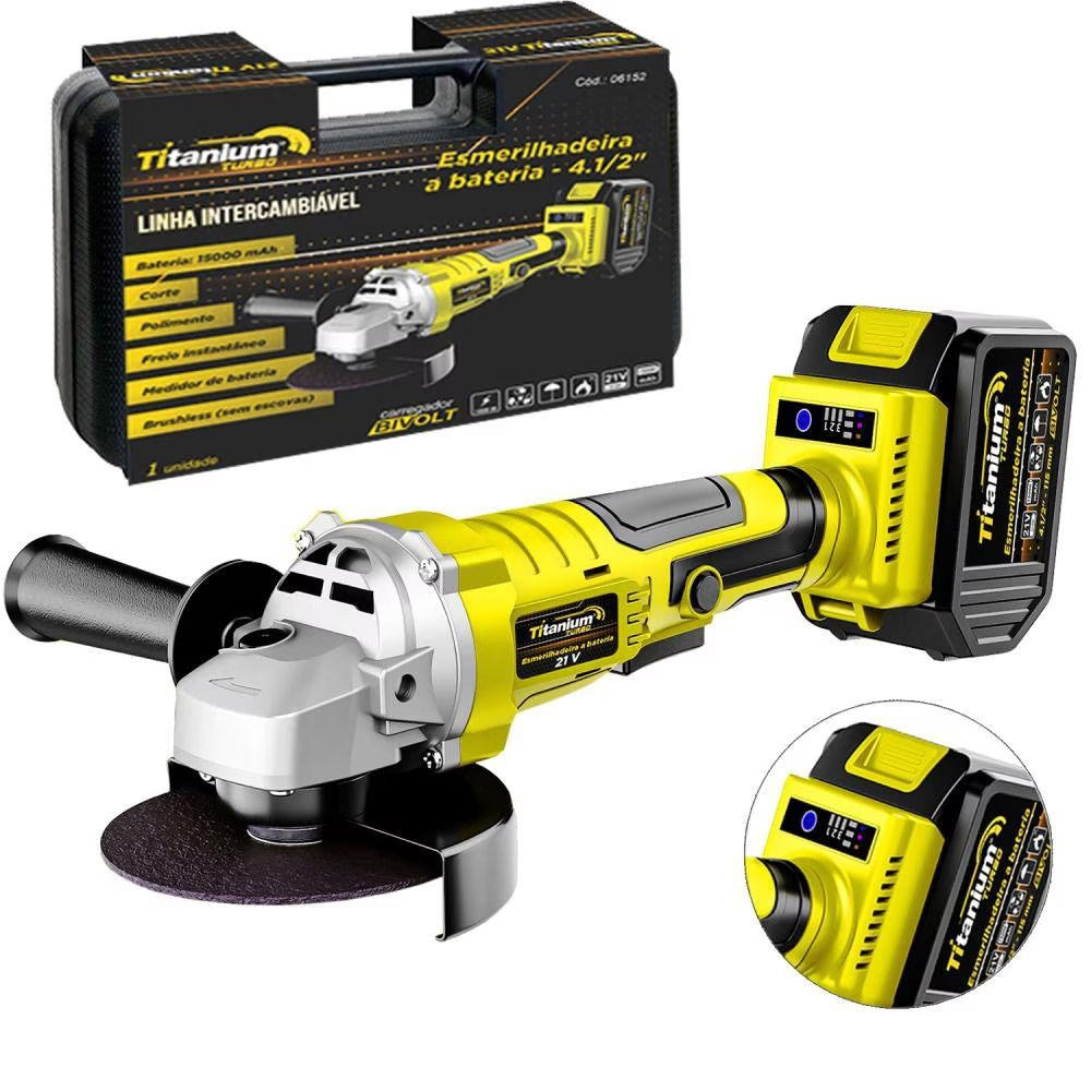 Esmerilhadeira Angular Intercambiável à Bateria 21V 4.1/2" Bivolt Titanium
