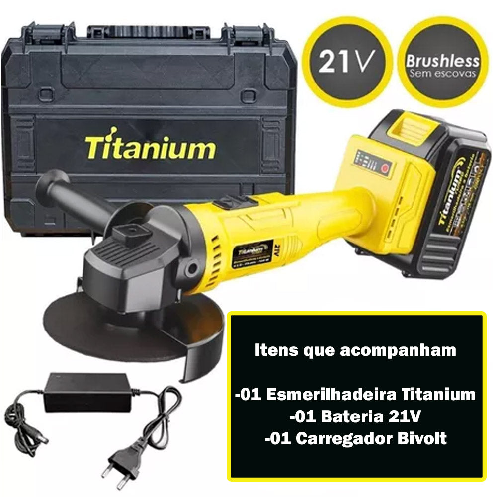 Esmerilhadeira Angular Intercambiável à Bateria 21V 4.1/2" Bivolt Titanium