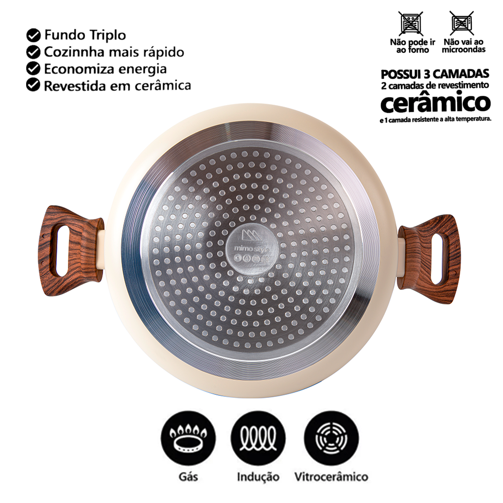 Jogo de Panelas 10 Pçs Indução Creme Revestimento Cerâmico