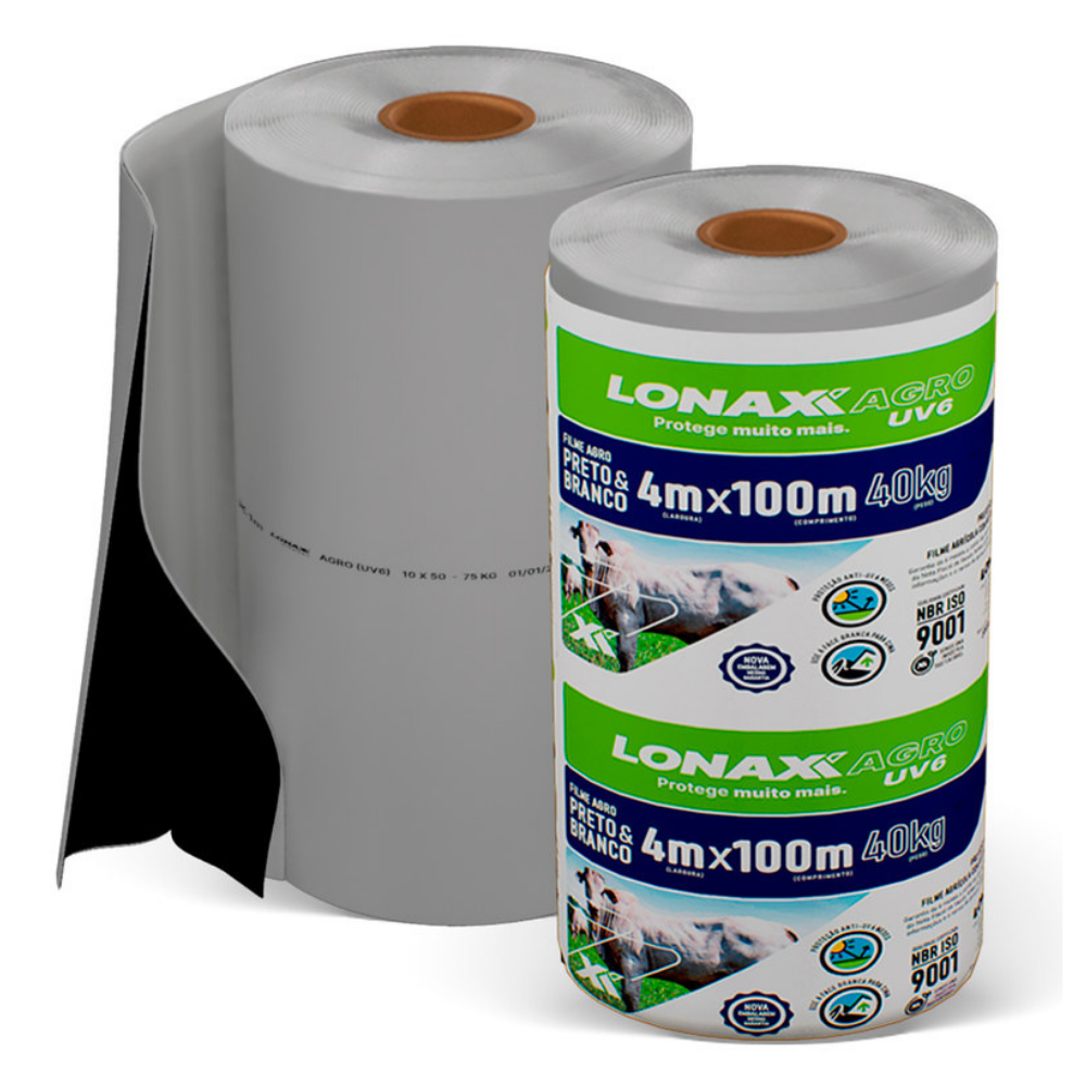 Lona Dupla Face para Silagem 4x100m Preta e Branca Lonax Agro 40kg 100 Micras Ant UV 40kg