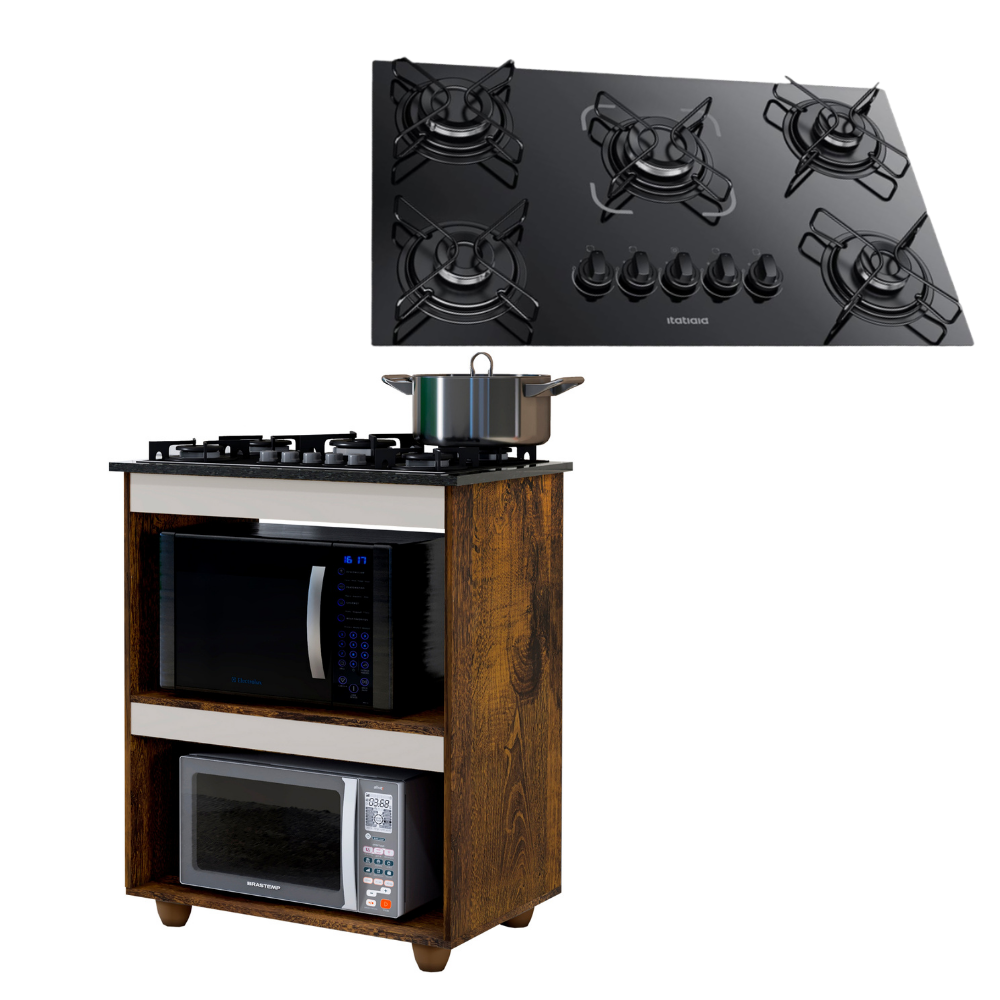 Kit Balcão Cooktop Turim com Fogão 5 Bocas Itatiaia Itacook