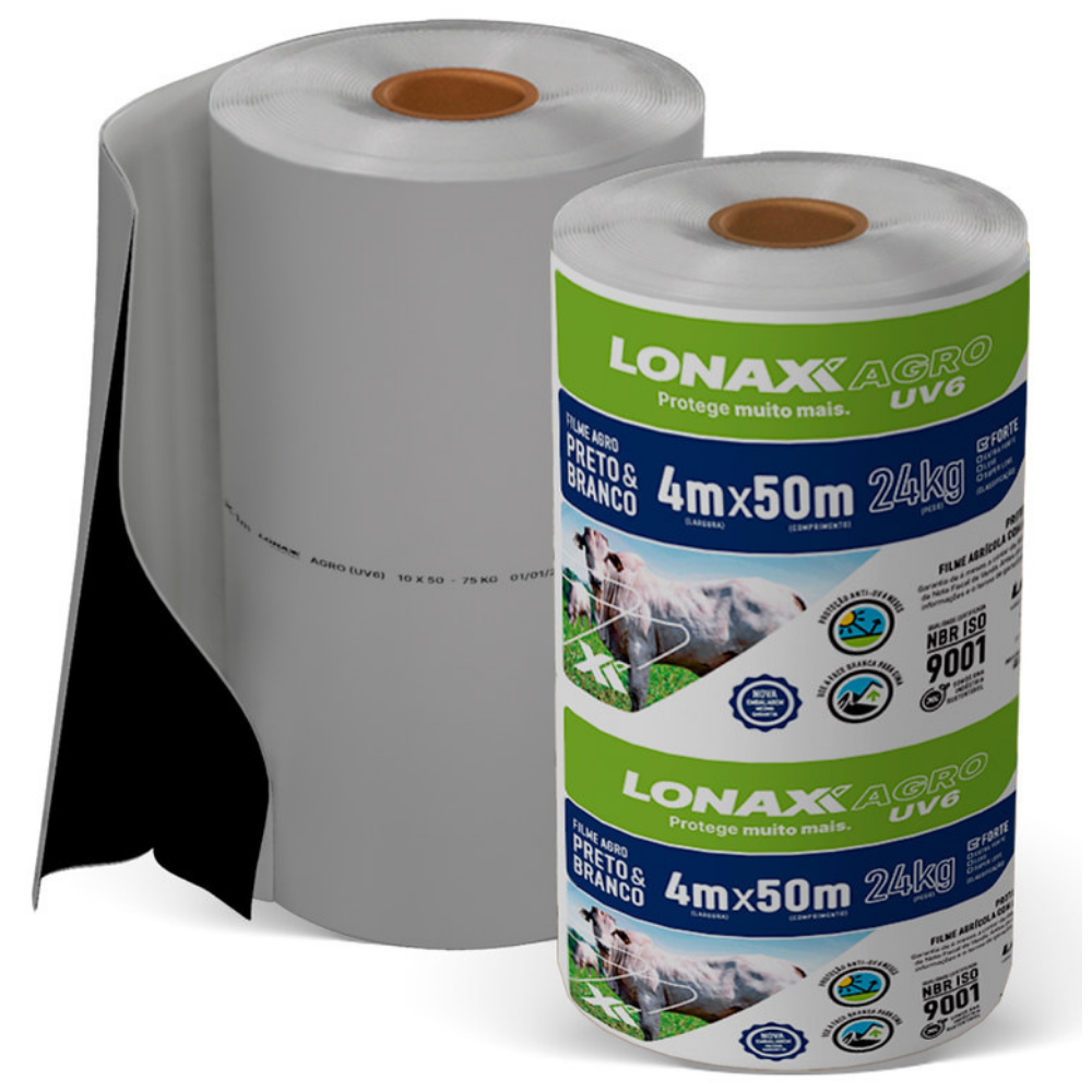Lona Dupla Face para Silagem 4x50m Extra Forte Preta e Branca Lonax Agro 120 Micras Ant UV 24kg