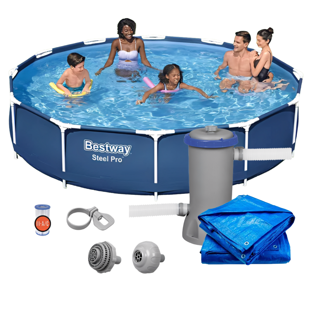 Piscina Estruturada 6.473 Litros Bestway 3,66m Steel Pro + Bomba Filtro 127V e Forro 4x4m