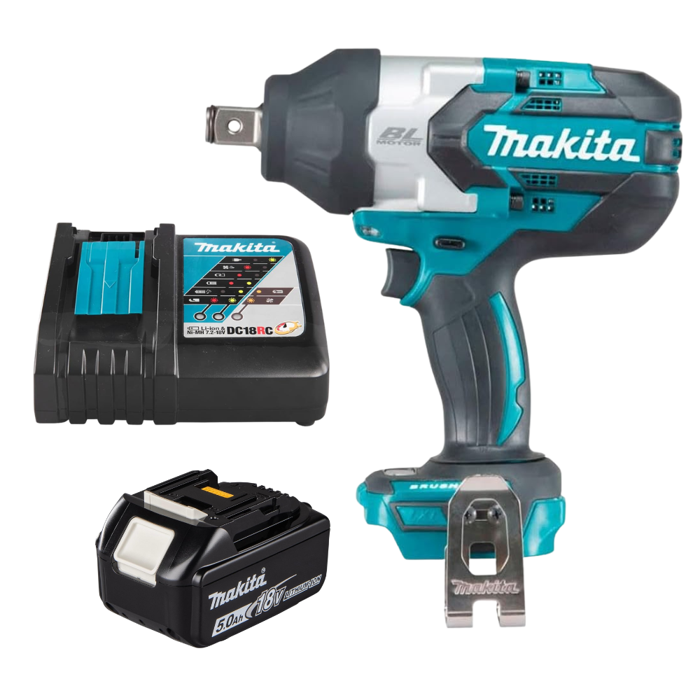Chave de Impacto Makita DTW1001Z 18V Brushless 1050Nm Com Bateria 5.0Ah e Carregador Bivolt