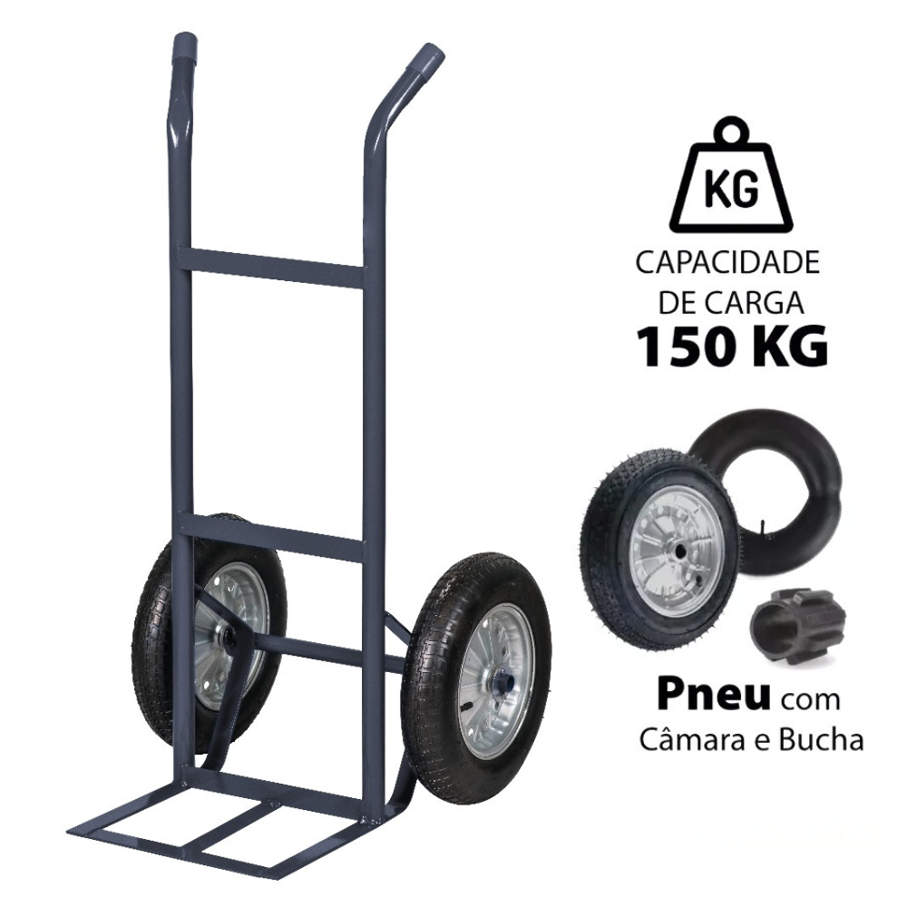 Carrinho Carro de Carga 150kg 2 Rodas Pneu com Câmara Muke Tools