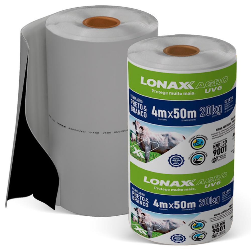 Lona Dupla Face para Silagem 4x50m Preta e Branca Lonax Agro 100 Micras Ant UV 20kg