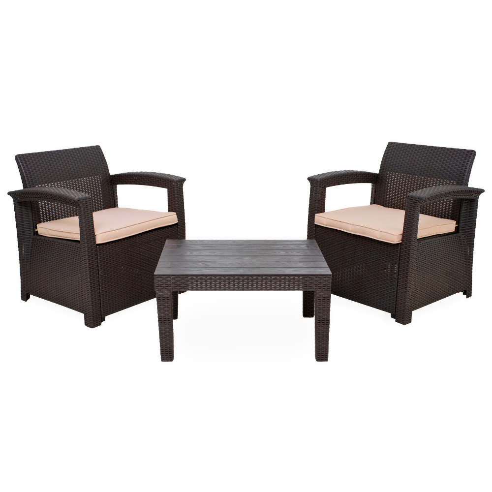 Conjunto Poltronas para Jardim 2 Lugares com Mesa de Jardim e Área Externa Rattan Syberflex