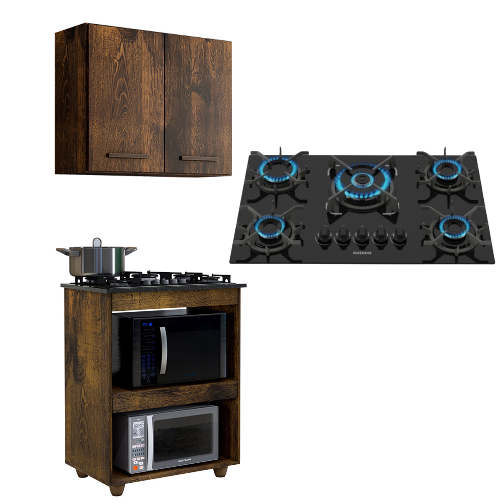 Kit Cozinha Balcão Armário Ype Turim e Cooktop 5 Bocas Itatiaia