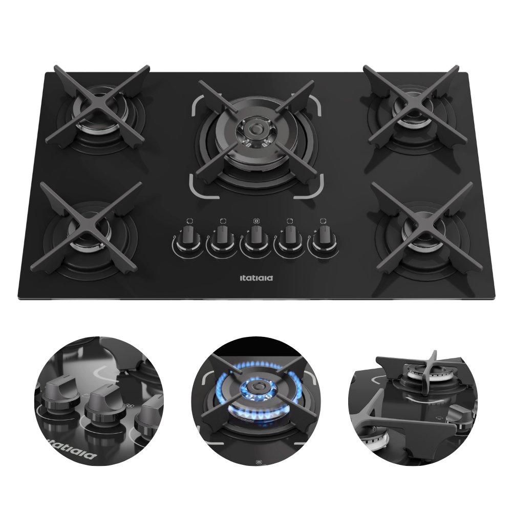 Fogão Cooktop 5 Bocas Tripla Chama Itatiaia Trempe Ferro Fundido Itacook Premium