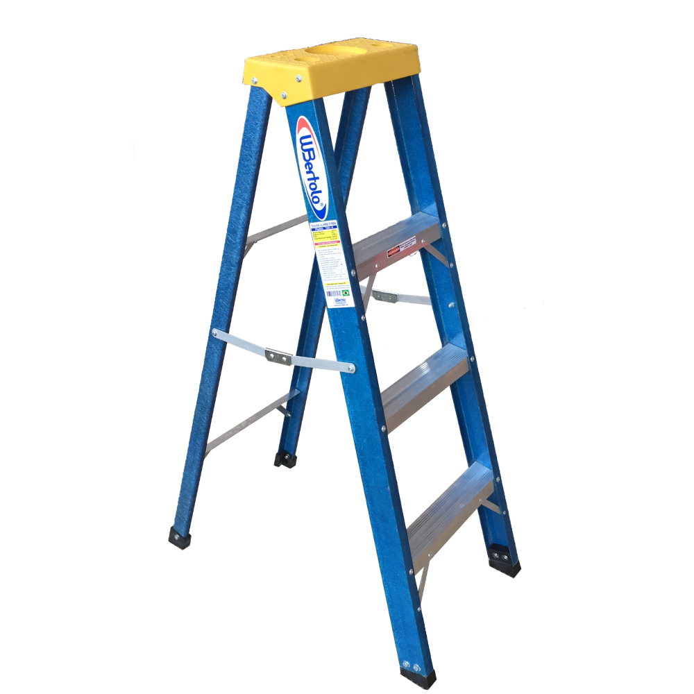 Escada de Fibra e Alumínio Tesoura Simples Premium 1,50m 5 Degraus 120kg W.Bertolo