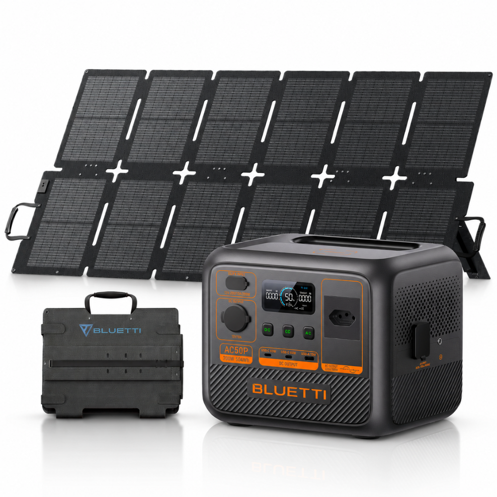 Kit Estação de Energia Gerador Solar BLUETTI AC50P 700W 504Wh + Painel Solar Portátil 220W
