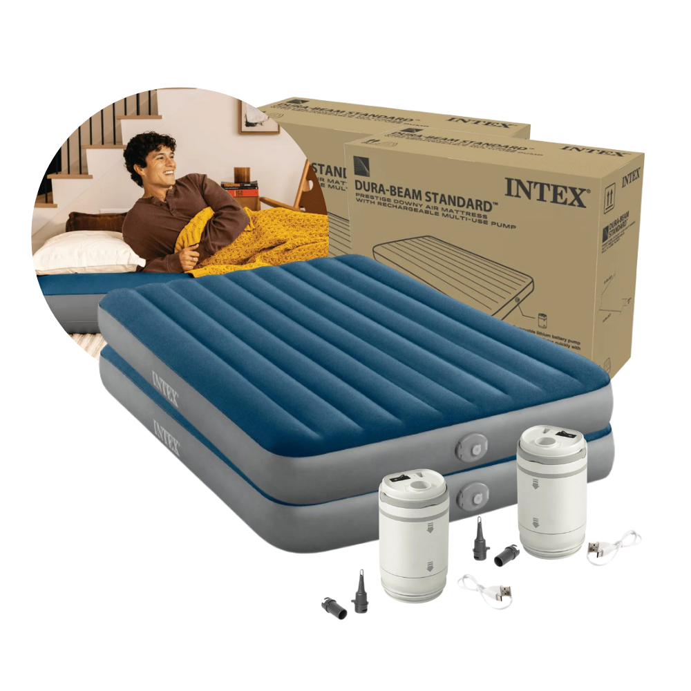 Colchão Inflável 2 Unidades Casal Queen Intex Dura-Beam Prestige com Bomba USB Recarregável