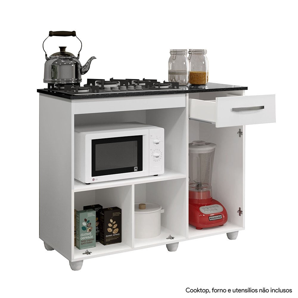 Balcão Cooktop Violeta Basculante P/ Fogão 4 Bocas Branco - Kaiki Móveis