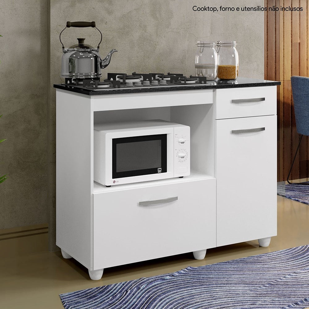 Balcão Cooktop Violeta Basculante P/ Fogão 4 Bocas Branco - Kaiki Móveis