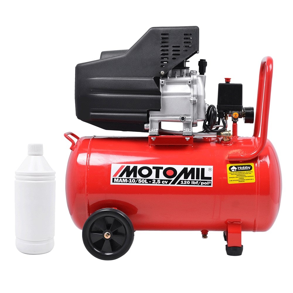 Compressor de Ar 2,5hp Mam-10 / 50 Litros 120lbs Bivolt Monofásico - Motomil