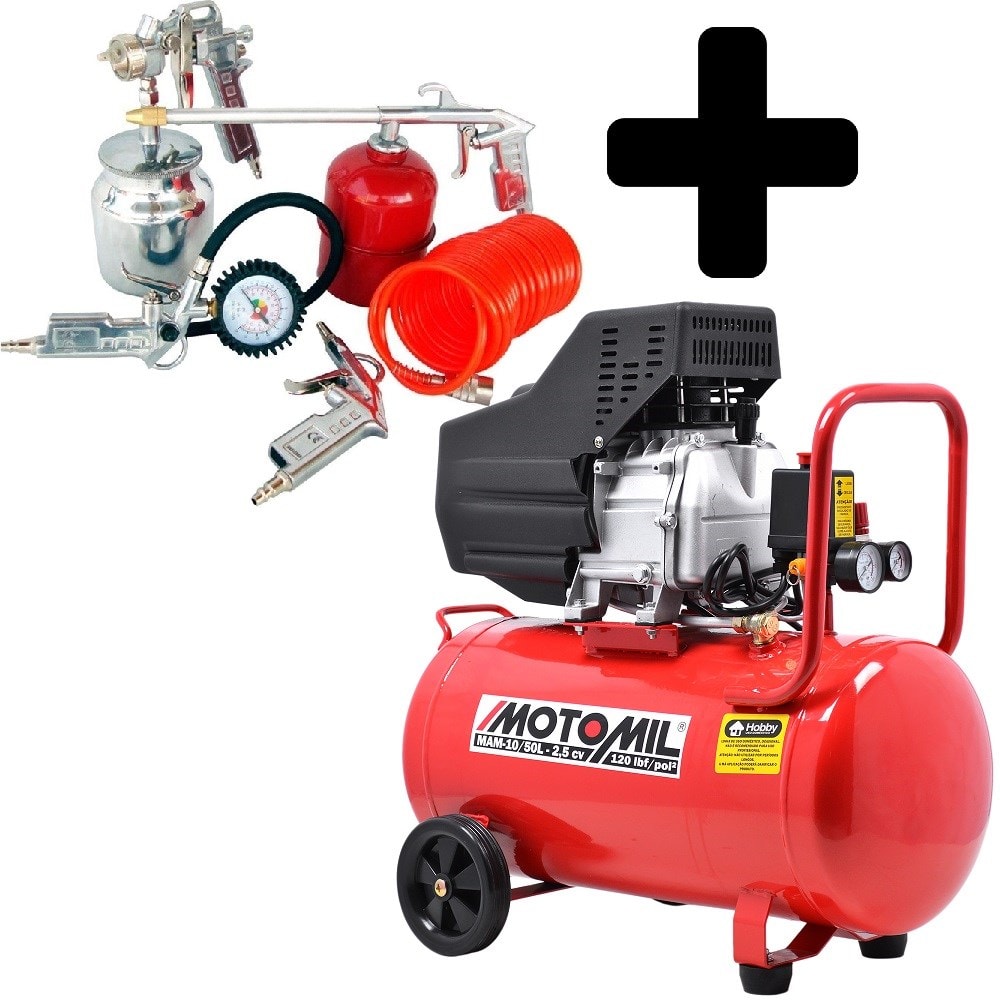 Compressor de Ar 2,5hp Mam-10 / 50 Litros 120lbs Bivolt Monofásico - Motomil