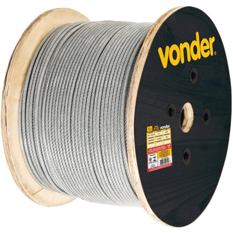 Cabo de Aço Af 1/8 Alma de Fibra 6x7 Galvanizado Plastificado com 100 Metros - Peça - Vonder