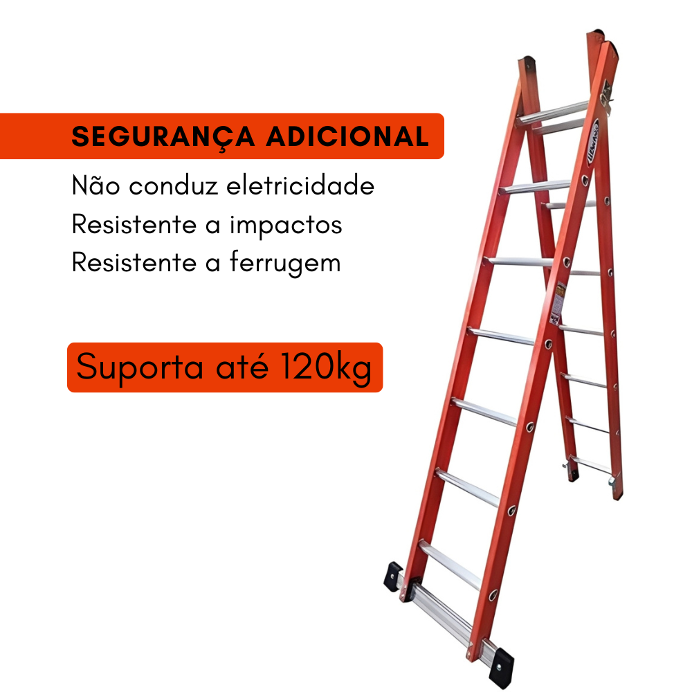 Escada Alumínio Fibra 7x12 Degraus Tesoura Extensível 2,20x3,80m 120kg W.Bertolo