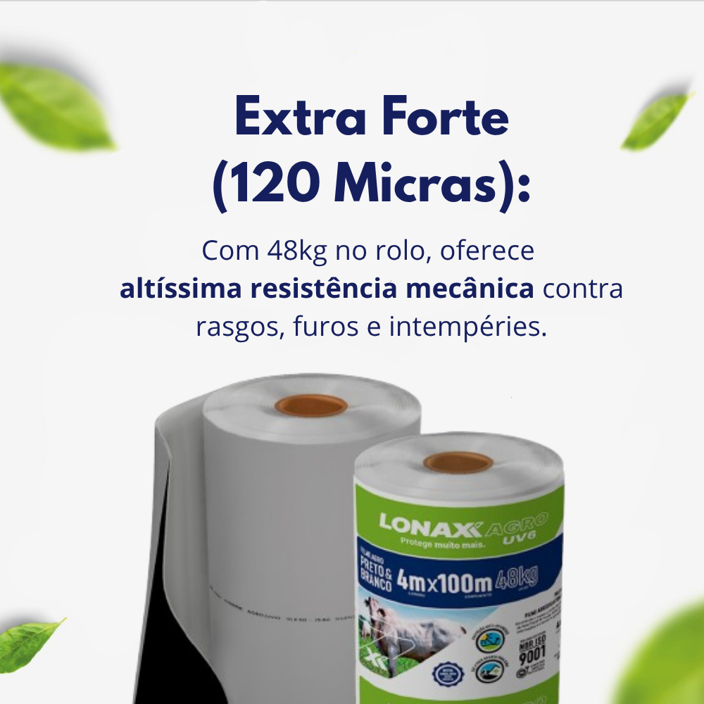 Lona Dupla Face para Silagem 4x100m Extra Forte Preta e Branca Lonax Agro 120 Micras Ant UV 48kg