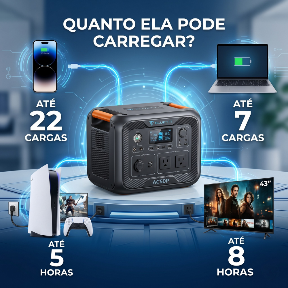 Estação de Energia Gerador Solar Bluetti AC50P 700W 504Wh