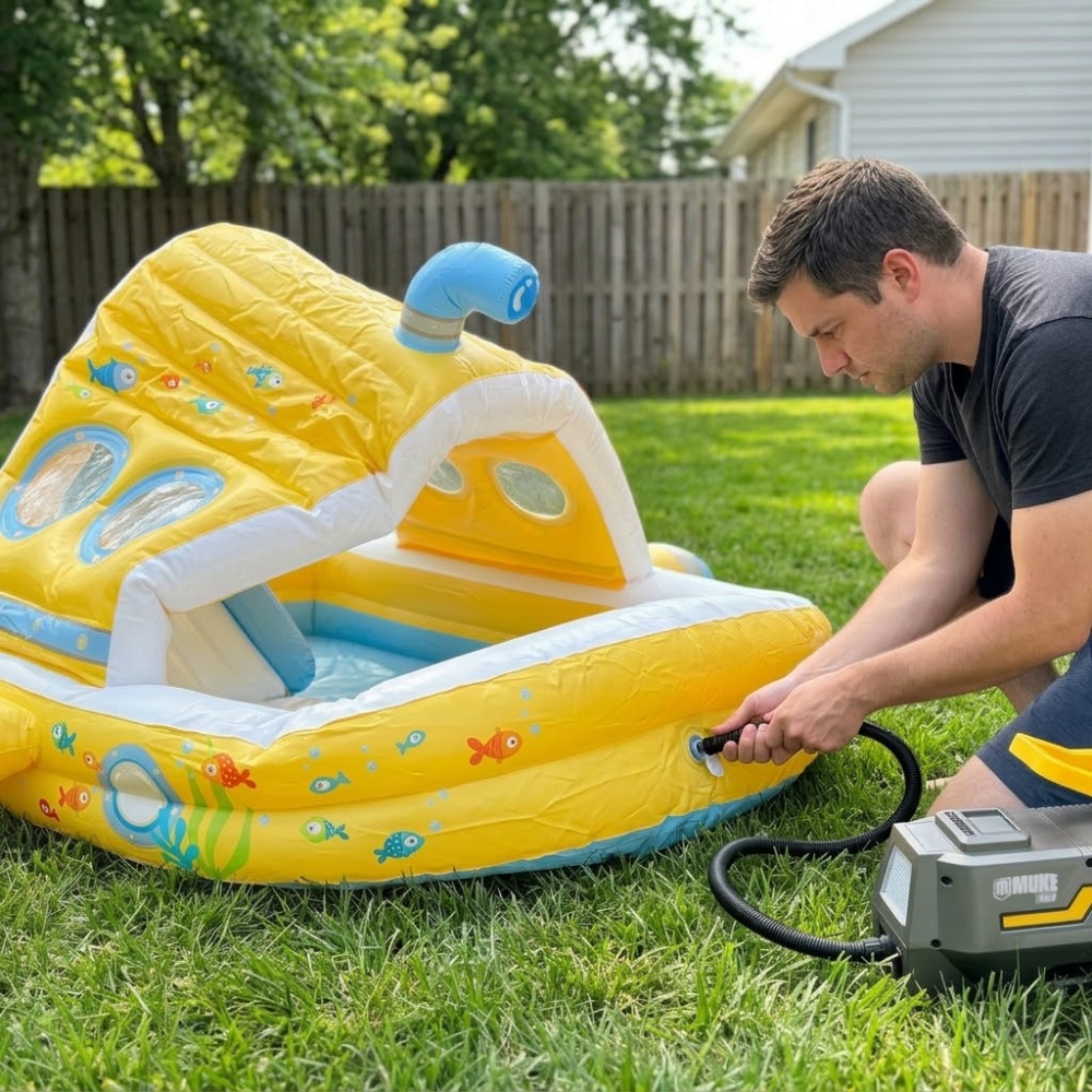 Piscina Infantil Playground Submarino 350L c/ Mini Compressor Portátil Bivolt Muke Tools