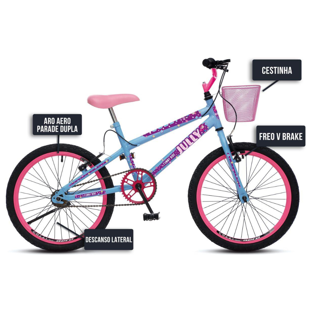 Bicicleta Infantil Aro 20 Colli Jully Com Cestinha e Freios V-Brake