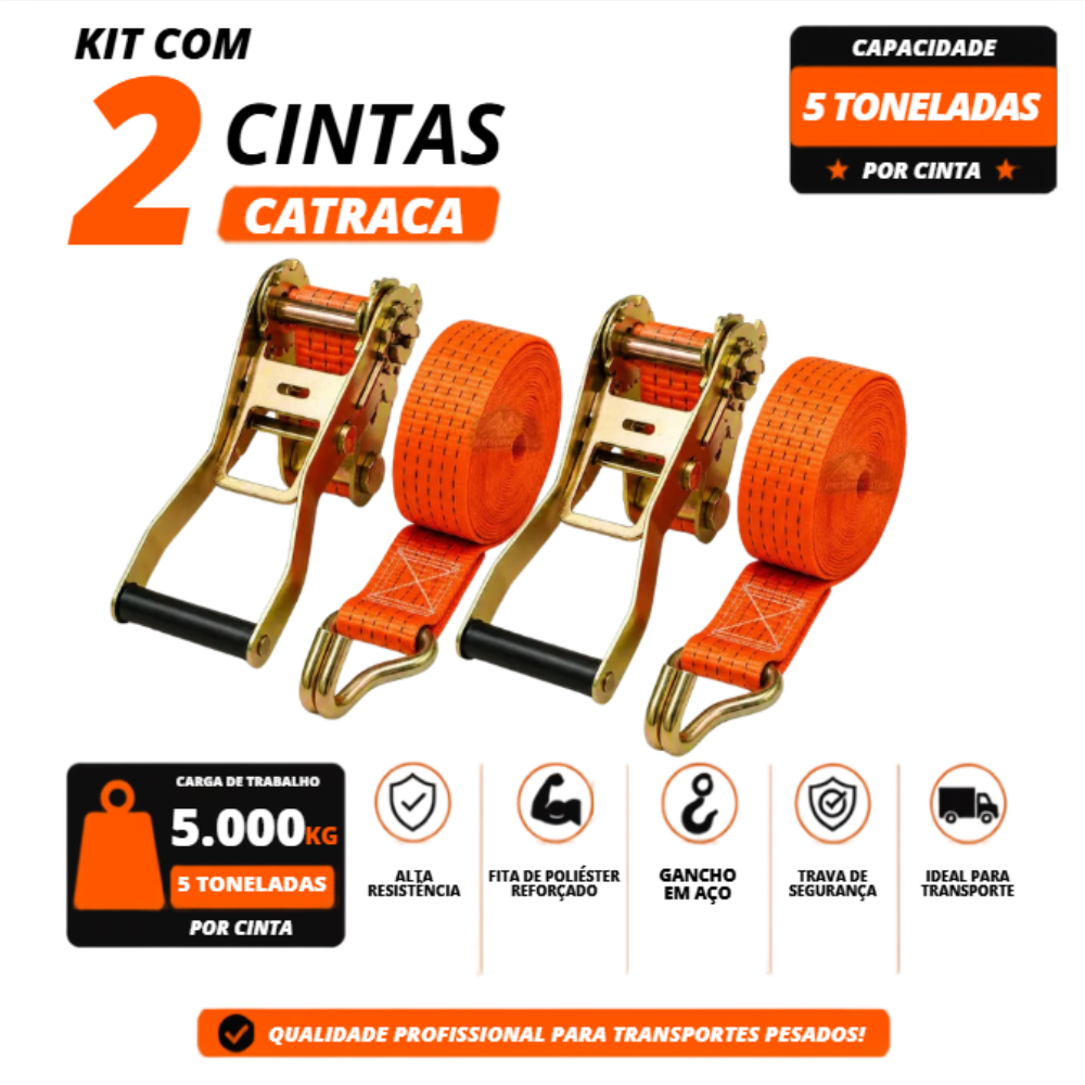 Kit 2 Cintas com Catraca para Amarração de Carga 5 Toneladas 9 Metros Muke Tools