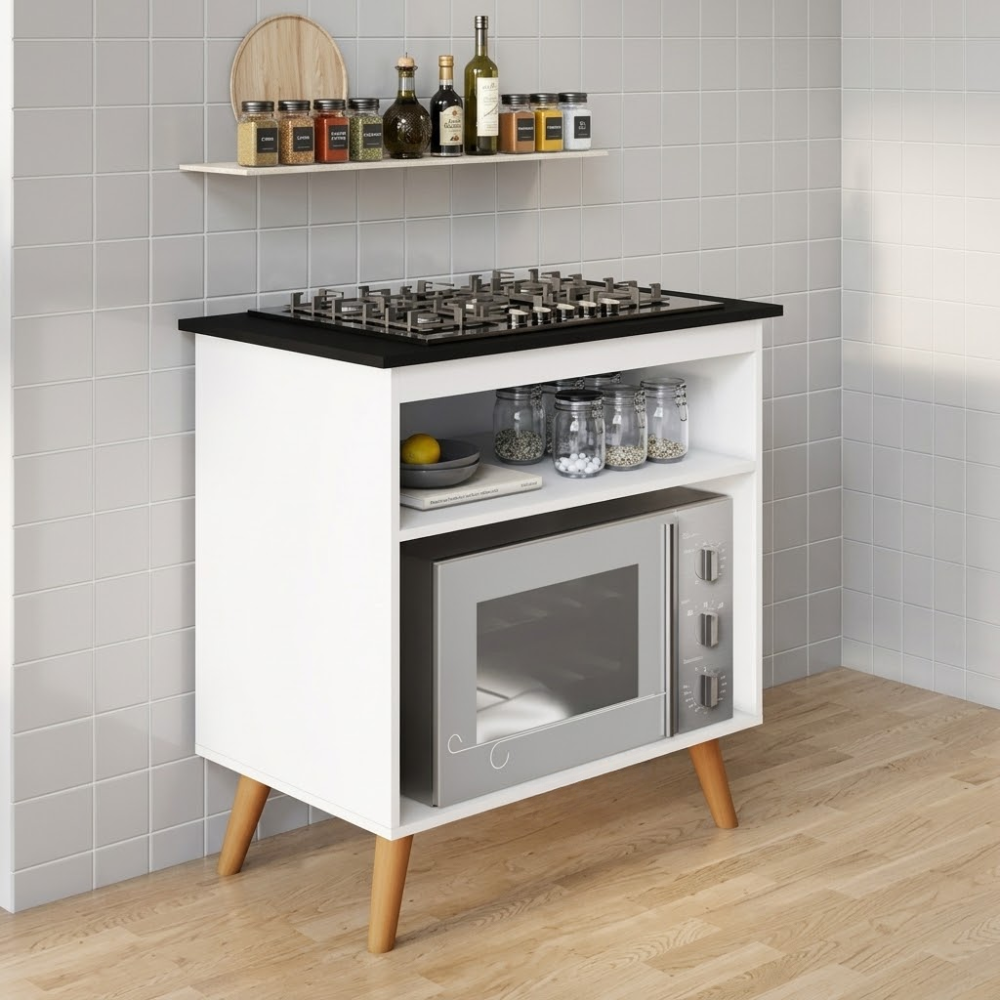 BALCÃO DE COZINHA PARA COOKTOP 4 E 5 BOCAS PARMA BRANCO KAIKI