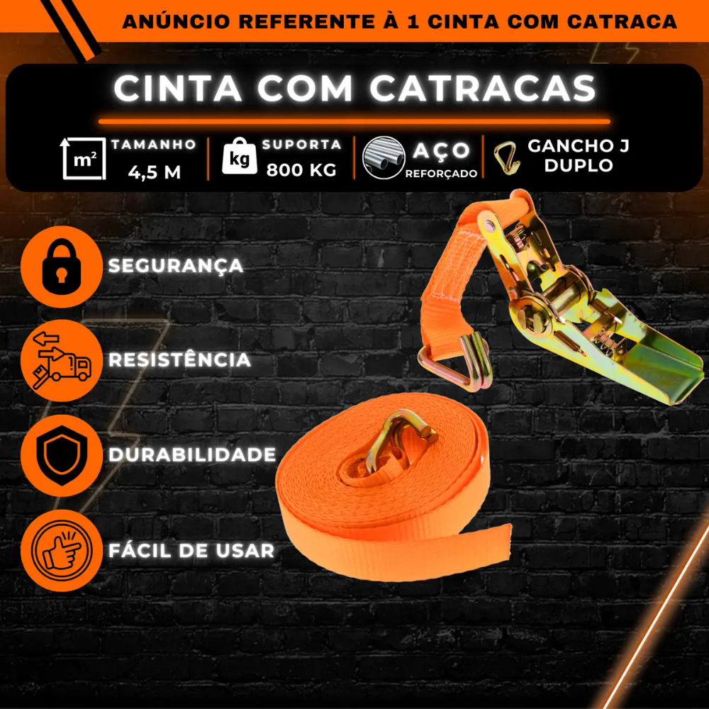 Cinta com Catraca para Amarração de Carga 0,8 Tonelada 4,5 Metros