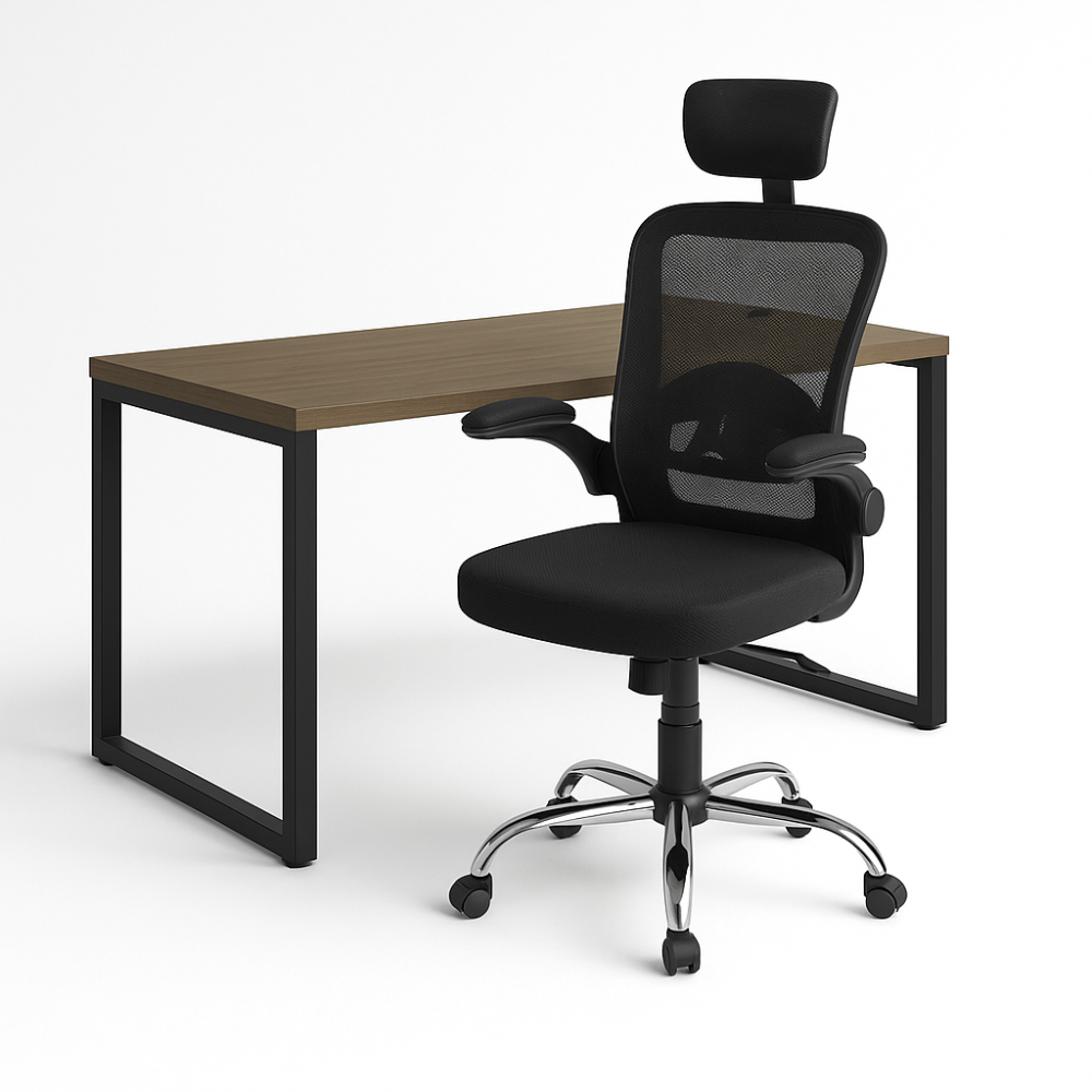 Conjunto Escritório Mesa 120x70 + Cadeira Ergonômica Mesh Regulável