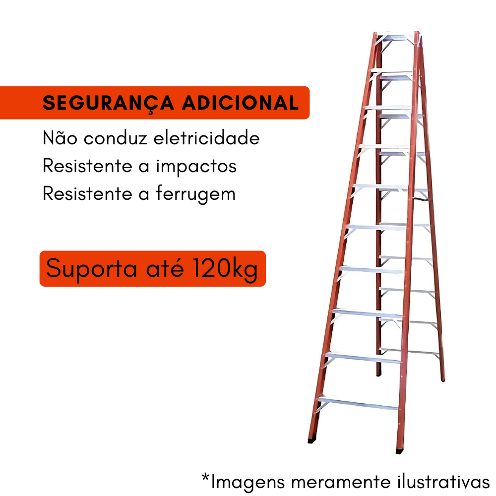 Escada de Alumínio e Fibra de Vidro 11 Degraus Tesoura Dupla 3,04m TAF-11 Sintese