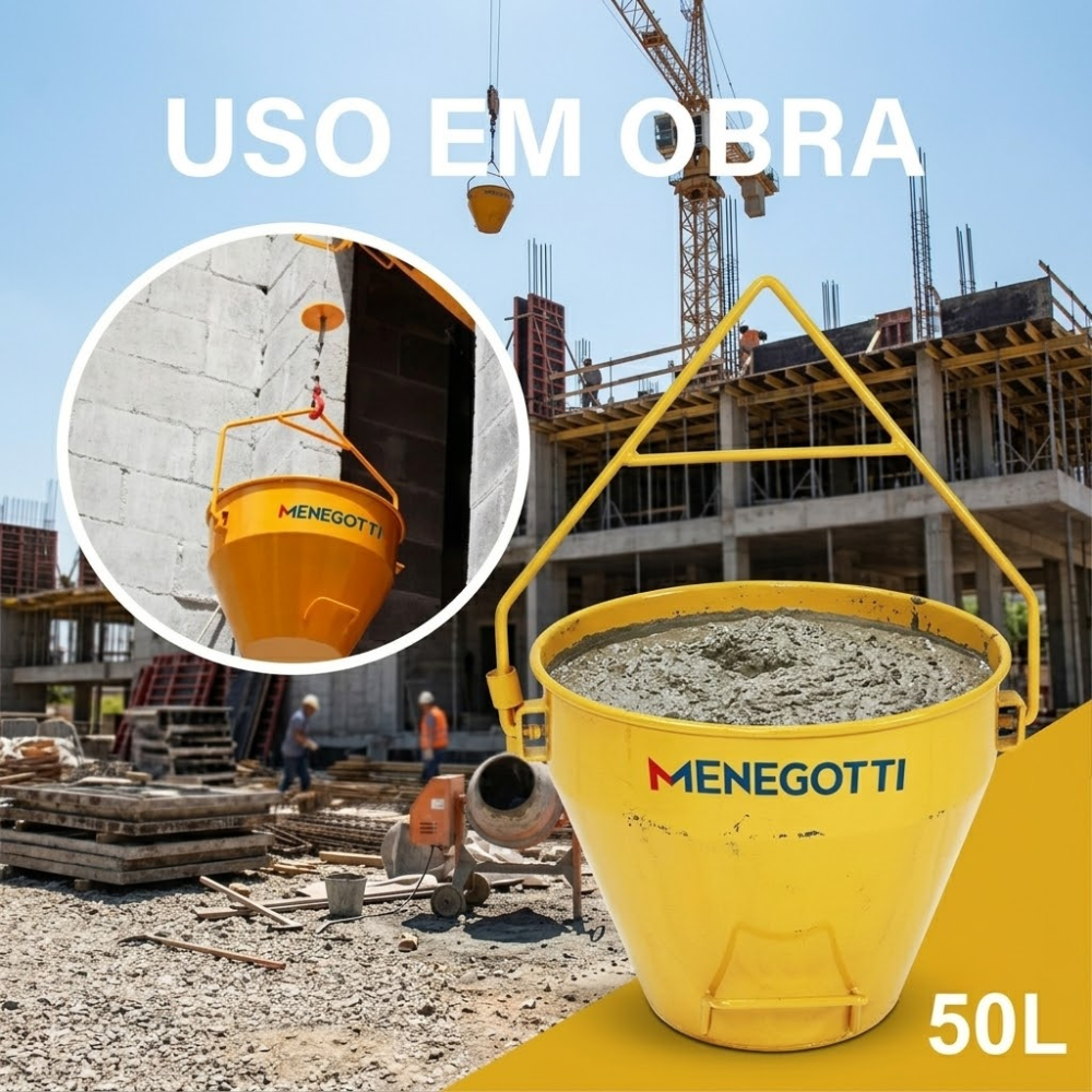 Balde Caçamba 50 Litros para Guincho Hidráulico e de Coluna Menegotti Cor Amarelo
