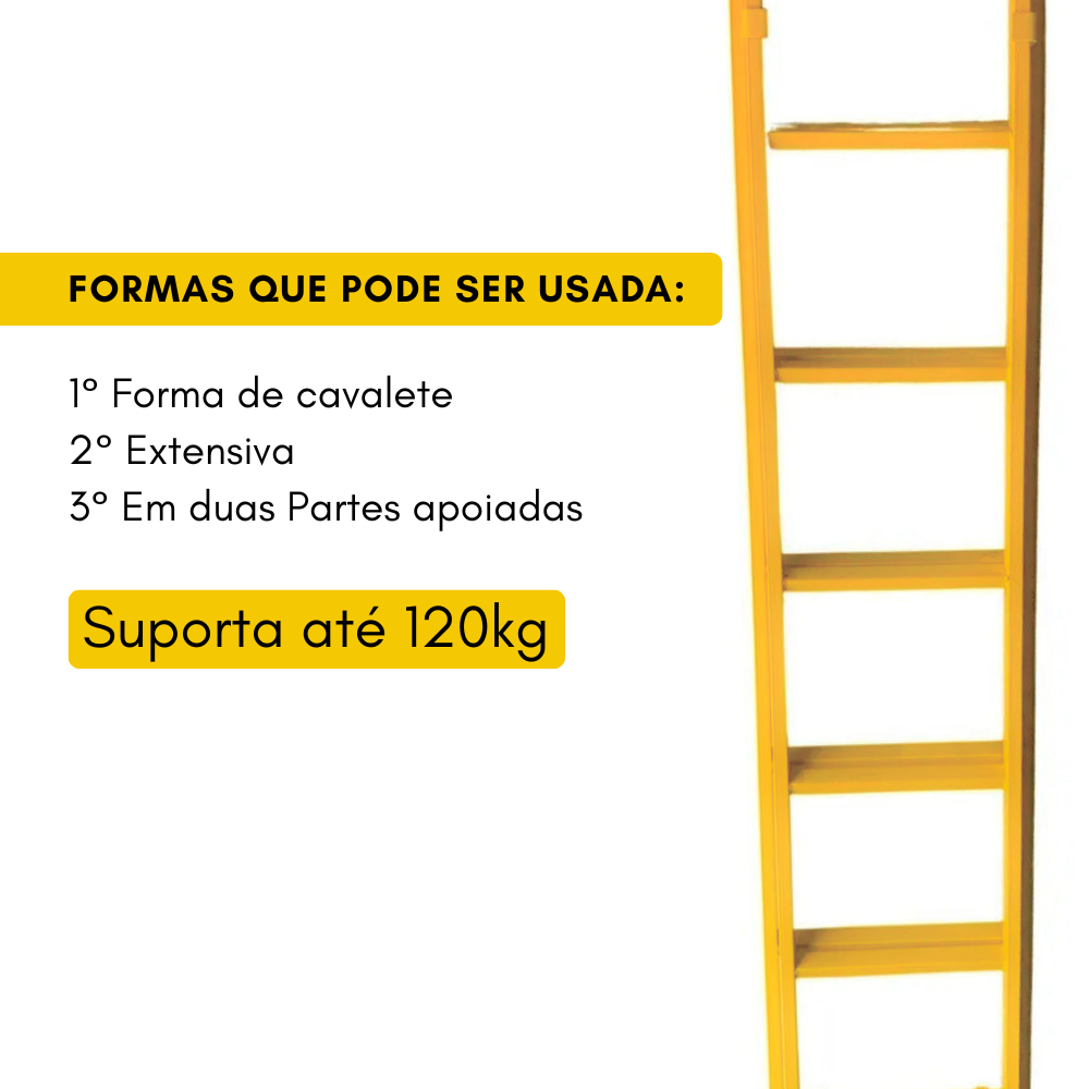 Escada Extensiva 10/20 Degraus 5,25 metros Multifuncional 3 em 1 em Aço