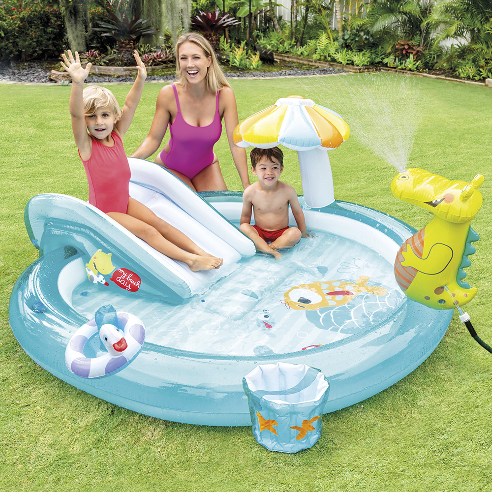 Piscina Playground Jacaré 160L com Bomba de Ar Manual Intex