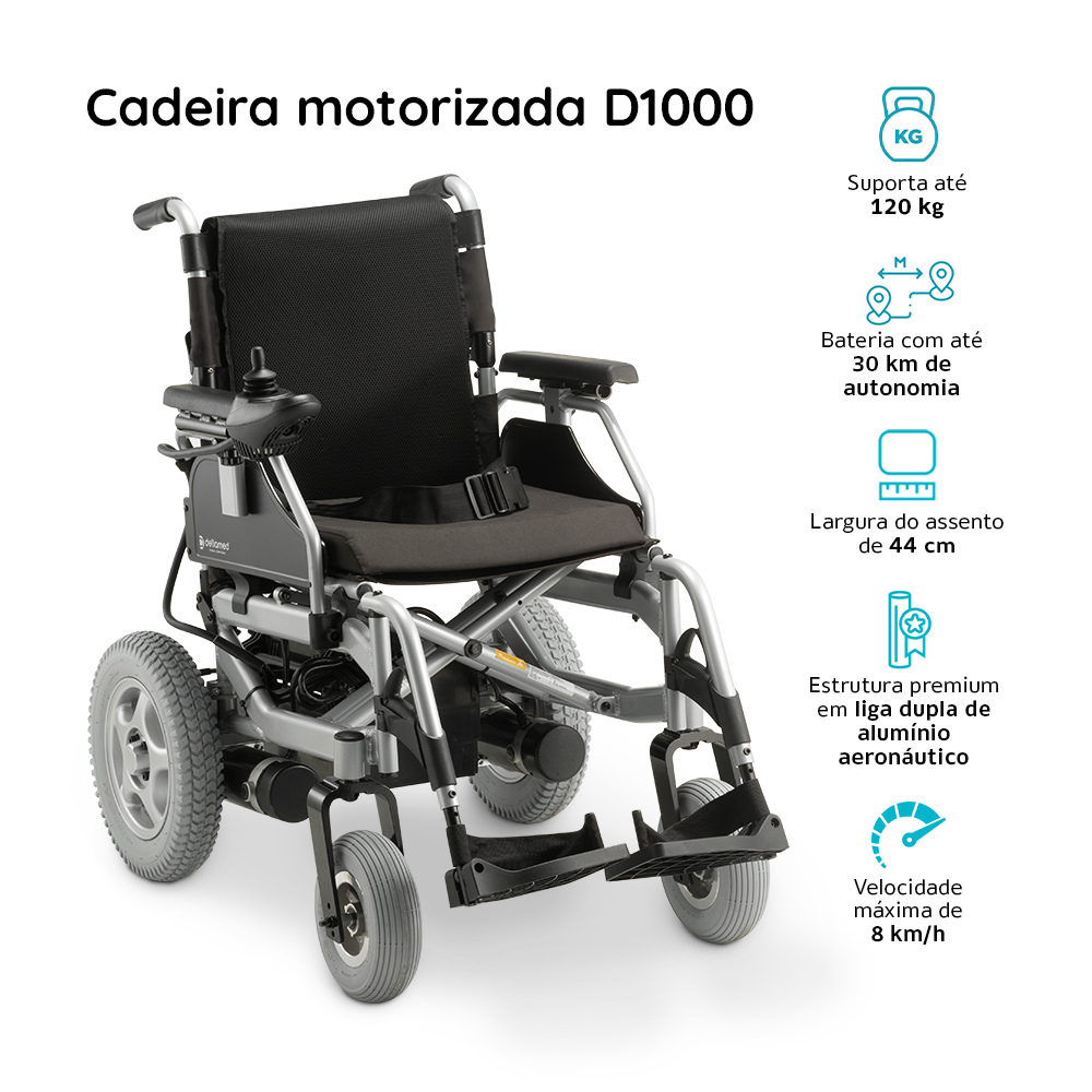 Cadeira de Rodas Motorizada Dobrável em Alumínio até 135Kg Assento de 45cm D1000 Dellamed