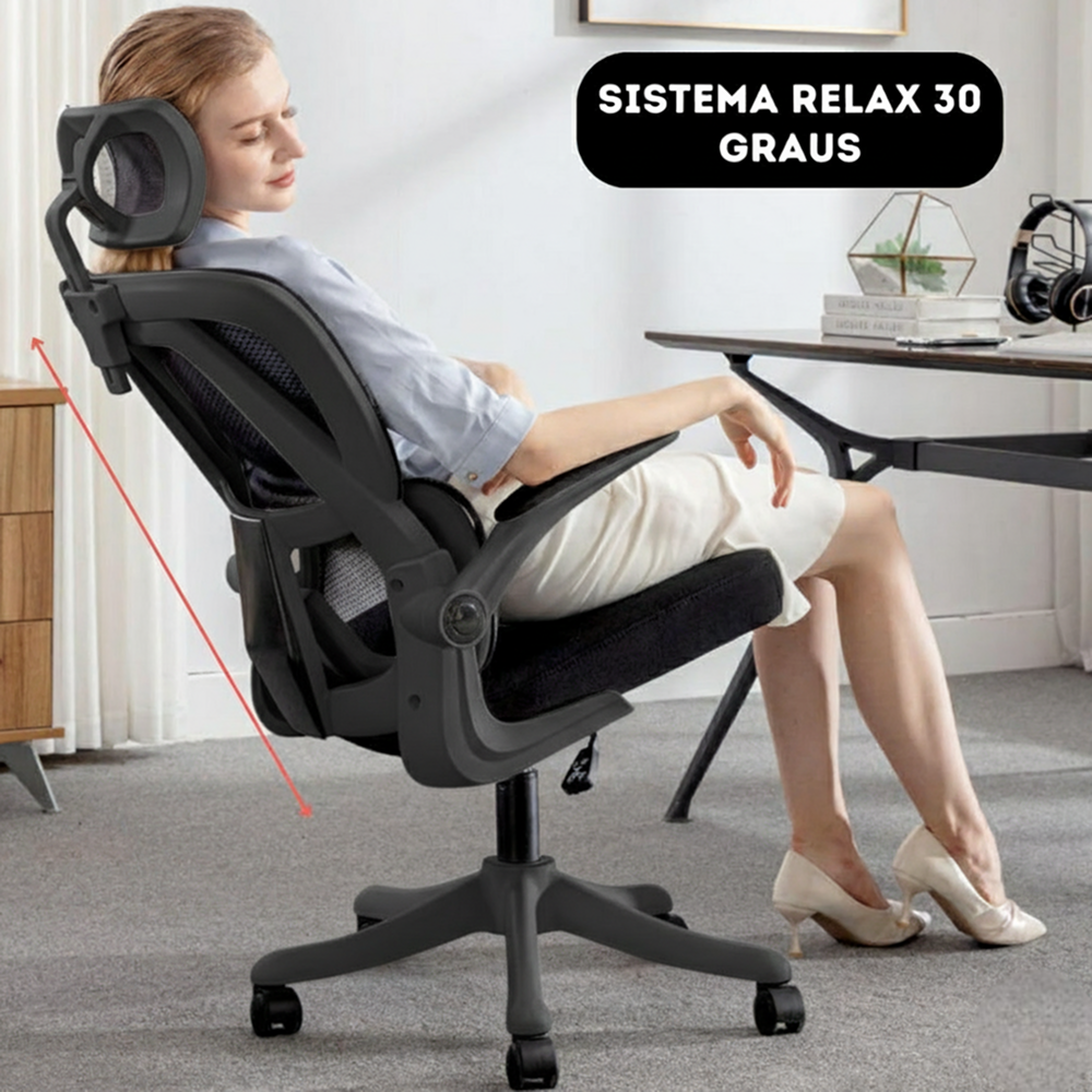 Cadeira Escritório Ergonômica Giratória Apoio Braços e Lombar Syberflex