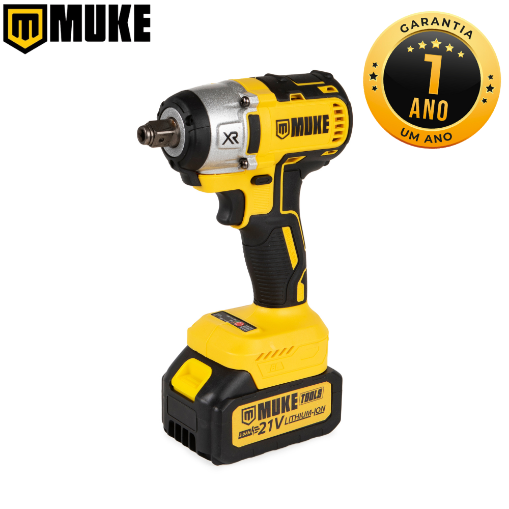 Chave De Impacto 21V 380Nm Brushless com 2 Baterias 3000mAh, Kit 15 acessórios e Maleta Muke Tools