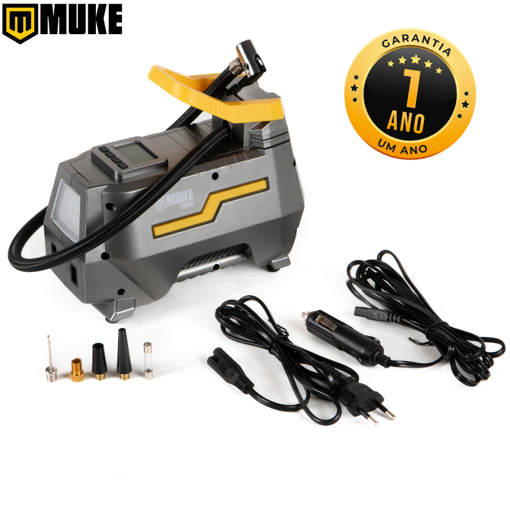 Mini Compressor de Ar Elétrico Portátil Bivolt 110/220V e 12V Muke Tools 120W 150 PSI Para Carro e Casa