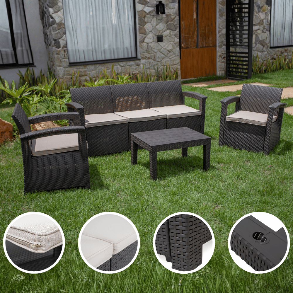 CONJUNTO DE SOFÁ 5 LUGARES PARA JARDIM ÁREA EXTERNA RATTAN D7HOME