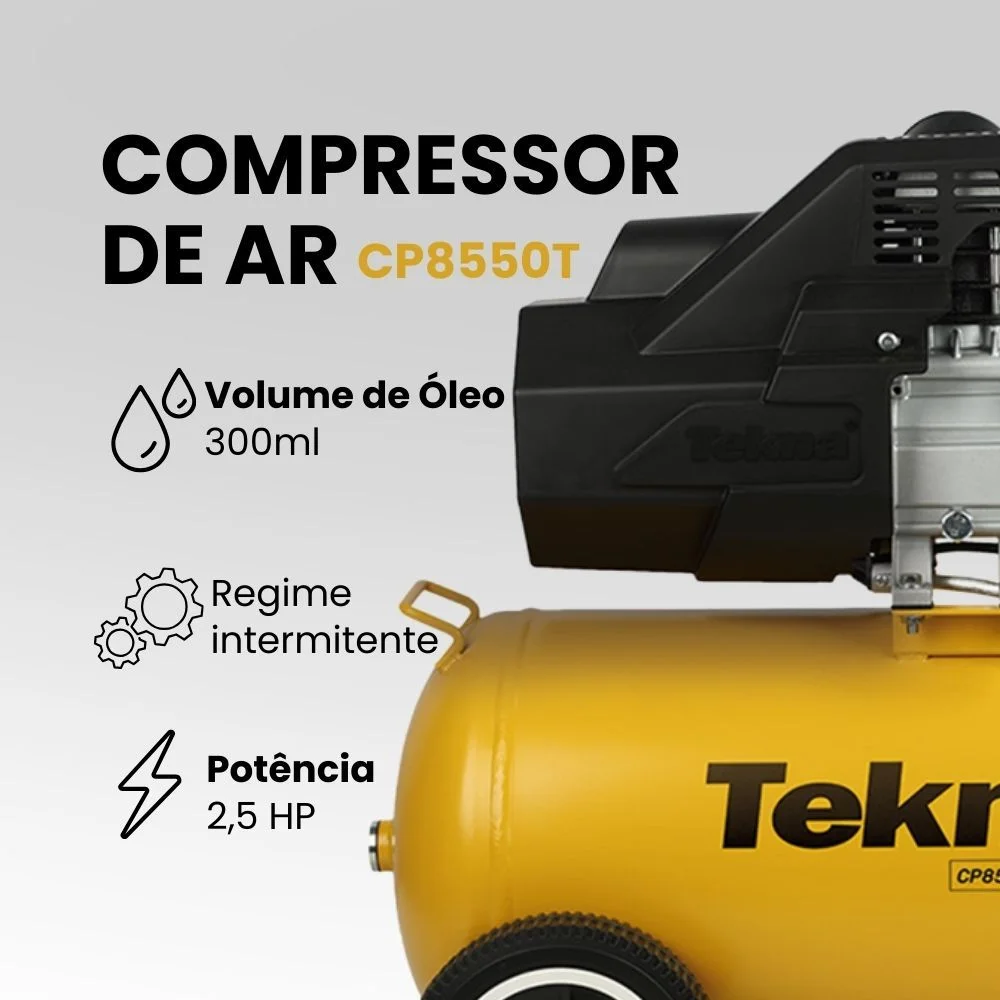 Compressor de Ar CP8550T-2C 43 Litros 2,5HP 8 PCM com Dupla Saída Tekna