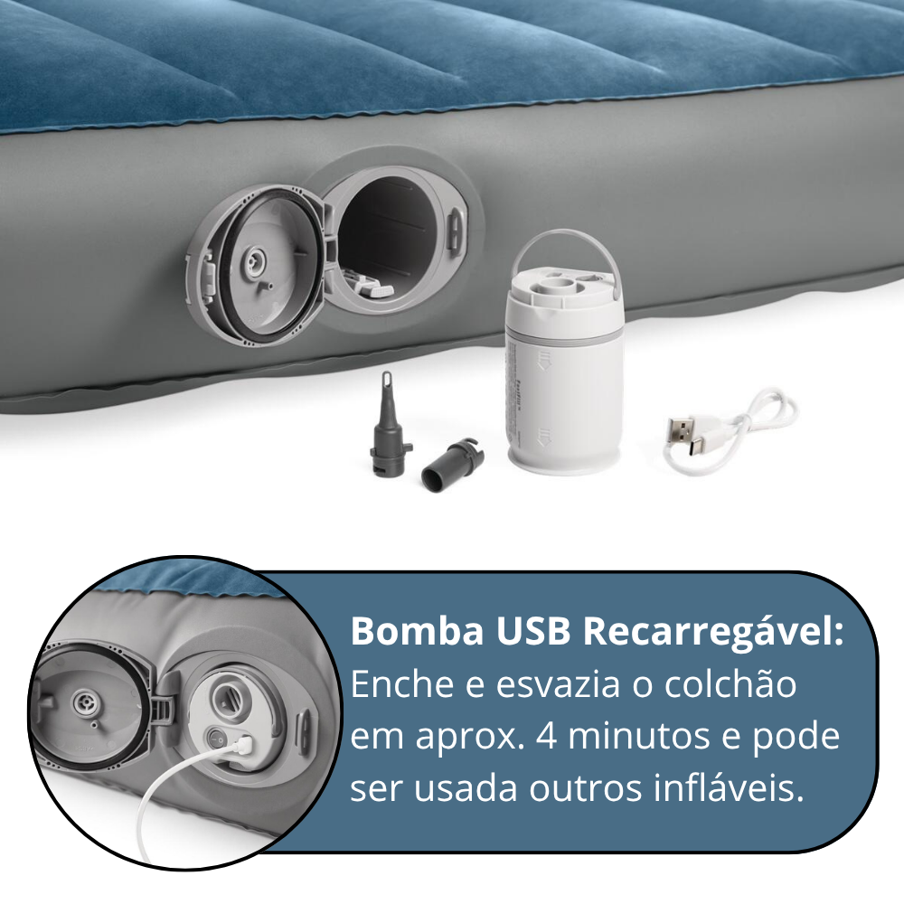 Colchão Inflável Casal Queen Intex Dura-Beam Prestige com Bomba USB Recarregável