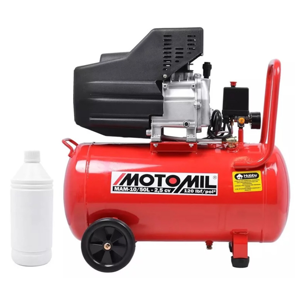 Compressor de Ar Portátil Motomil 8,8 Pés/min 2,5HP Bivolt 50L c/ Acessórios para Pintura e Inflagem