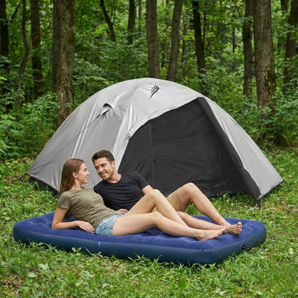 Kit Camping Maxi Com Barraca 4 Pessoas Onix Blackout Colchão Casal Bomba Manual e Fogareiro Nautika