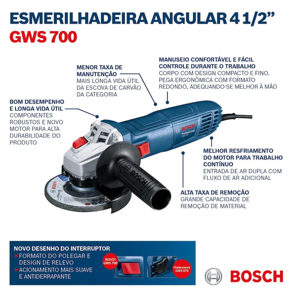 Esmerilhadeira Angular GWS 700 4.1/2Pol. 710W BOSCH