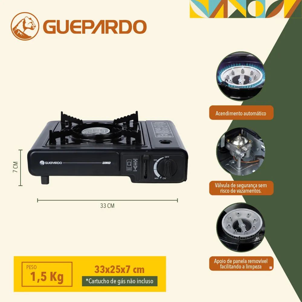 Fogão Portátil Fogareiro a Gás Guepardo UNO para Camping com Acendimento Automático