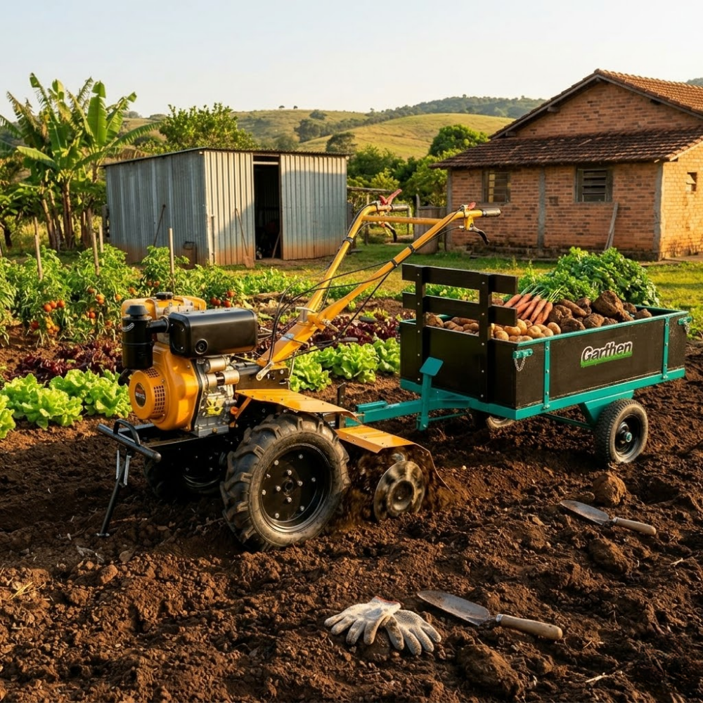 Motocultivador Buffalo BFD 1120 Plus 10CV Diesel com Carretinha 250kg