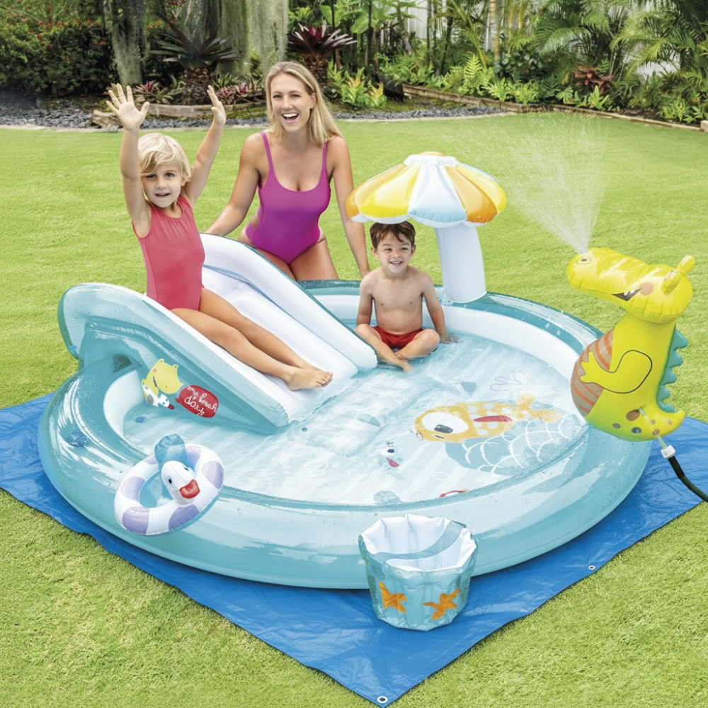 Piscina Playground Jacaré 160 Litros com Forro de Proteção e Bomba de Ar Manual Intex