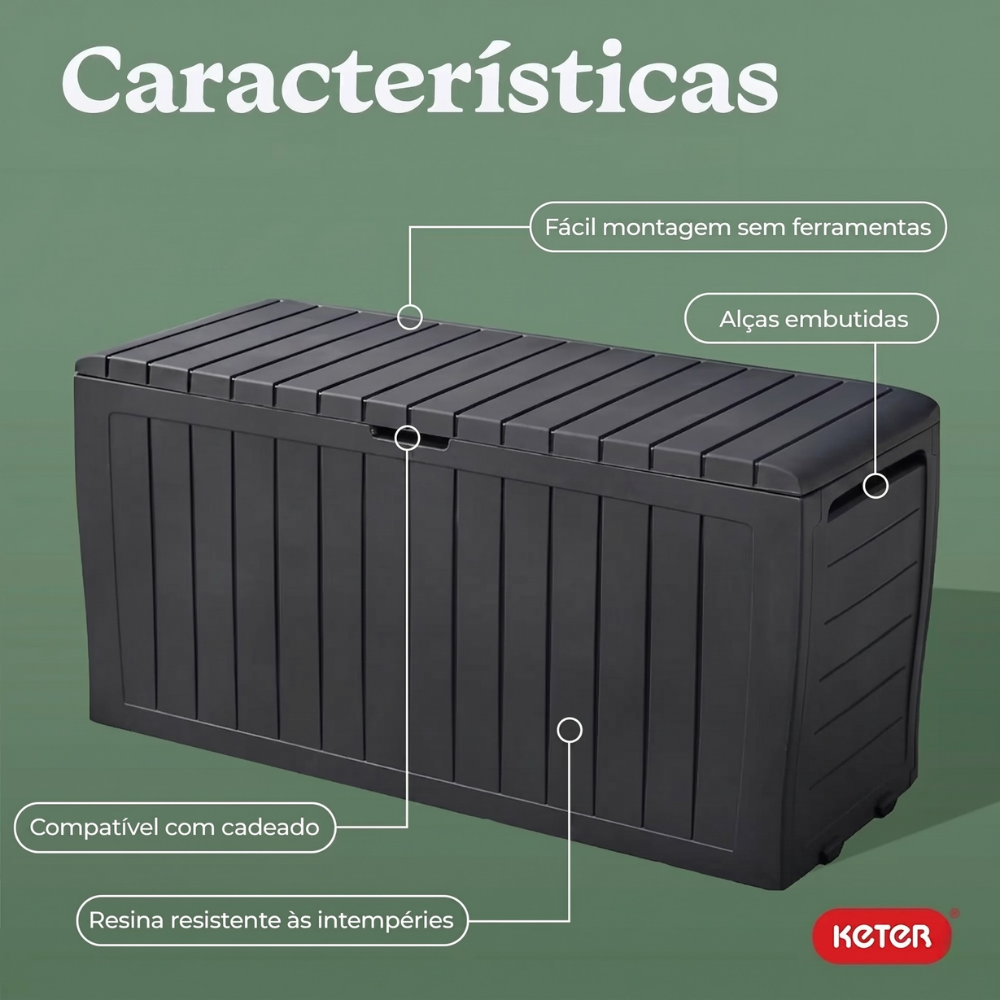 CAIXA GRANDE ORGANIZADORA 270 LITROS BAÚ COM TAMPA ARMAZENAMENTO MULTIUSO MARVEL KETER