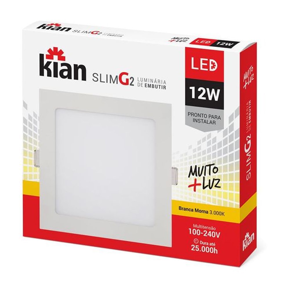 Luminária Led Kian Paflon Sobrepor Slim G Ii Quadrada 12w 6000k Kian